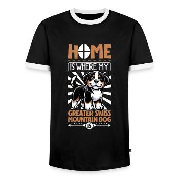 Accueil - Grand Bouvier Suisse - T-shirt contrasté Homme - noir/blanc - Devant - AI Model Female 172 light (172cm) & AI Model Male 178 light (178cm)