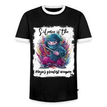 Le silence est la plus grande arme du ninja - T-shirt contrasté Homme - noir/blanc - Devant - AI Model Female 172 light (172cm) & AI Model Male 178 light (178cm)