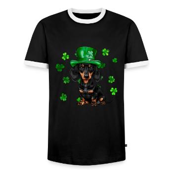 Teckel St Patrick’s Day Shamrock - T-shirt contrasté Homme - noir/blanc - Devant - AI Model Female 172 light (172cm) & AI Model Male 178 light (178cm)