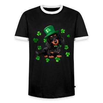Teckel St Patrick’s Day Shamrock - T-shirt contrasté Homme - noir/blanc - Devant - AI Model Female 172 light (172cm) & AI Model Male 178 light (178cm)