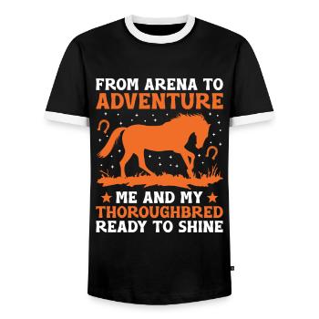 Thoroughbred Horse Racing Riding Equestian Horses - Men's Ringer Shirt - black/white - Front - AI Model Female 172 light (172cm) & AI Model Male 178 light (178cm)