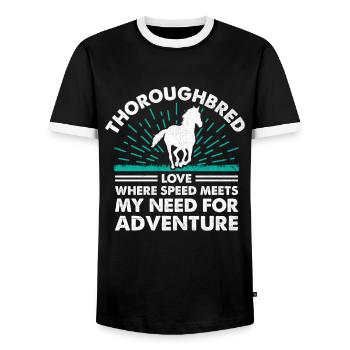 Thoroughbred Horse Racing Riding Equestian Horses - Men's Ringer Shirt - black/white - Front - AI Model Female 172 light (172cm) & AI Model Male 178 light (178cm)
