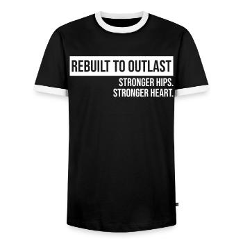 Hip Replacement Surgery Arthroplasty - Men's Ringer Shirt - black/white - Front - AI Model Female 172 light (172cm) & AI Model Male 178 light (178cm)