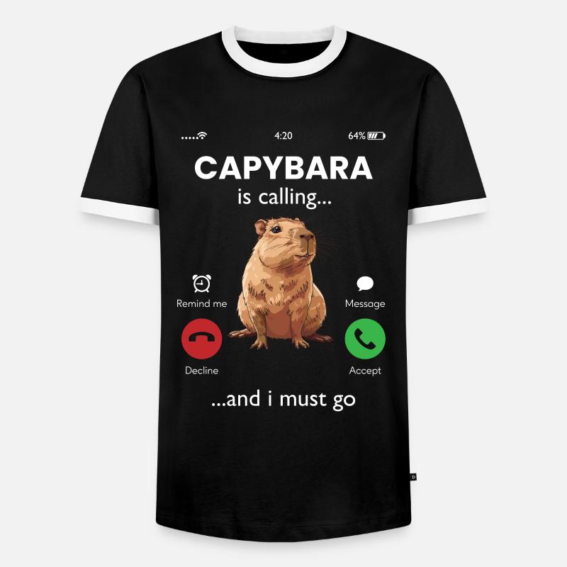 Capybara is calling - Männer Kontrast-T-Shirt - Schwarz/Weiß