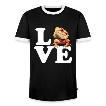 I love bearded dragon, reptile bearded - Men's Ringer Shirt - black/white - Front - AI Model Female 172 light (172cm) & AI Model Male 178 light (178cm)