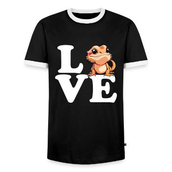 I love bearded dragon, reptile bearded - Men's Ringer Shirt - black/white - Front - AI Model Female 172 light (172cm) & AI Model Male 178 light (178cm)