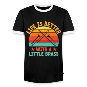 Trombonist Trombone Player Marching Band Trombone - Men's Ringer Shirt - black/white - Front - AI Model Female 172 light (172cm) & AI Model Male 178 light (178cm)