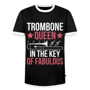 Trombonist Trombone Player Marching Band Trombone - Men's Ringer Shirt - black/white - Front - AI Model Female 172 light (172cm) & AI Model Male 178 light (178cm)