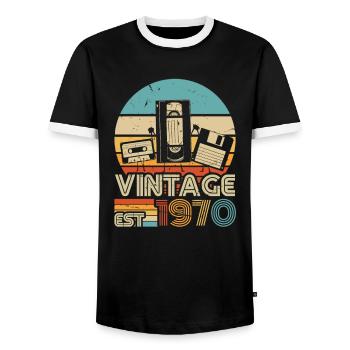 1970 Anniversaire Né En 1970 Rétro Vintage - T-shirt contrasté Homme - noir/blanc - Devant - AI Model Female 172 light (172cm) & AI Model Male 178 light (178cm)