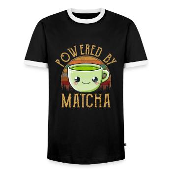 powered by matcha, matcha - Men's Ringer Shirt - black/white - Front - AI Model Female 172 light (172cm) & AI Model Male 178 light (178cm)