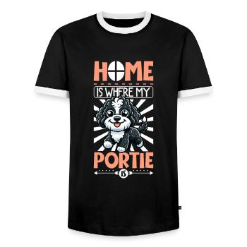 Home - Portuguese Water Dog - Men's Ringer Shirt - black/white - Front - AI Model Female 172 light (172cm) & AI Model Male 178 light (178cm)