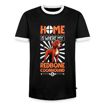 Home - Redbone Coonhound - Men's Ringer Shirt - black/white - Front - AI Model Female 172 light (172cm) & AI Model Male 178 light (178cm)