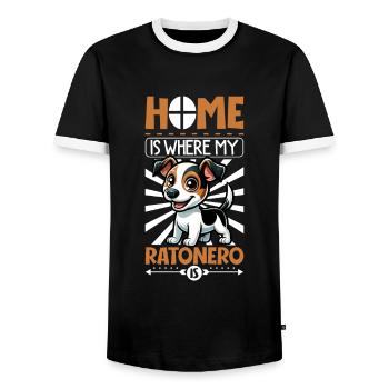 Home - Ratonero Bodeguero Andaluz - Men's Ringer Shirt - black/white - Front - AI Model Female 172 light (172cm) & AI Model Male 178 light (178cm)