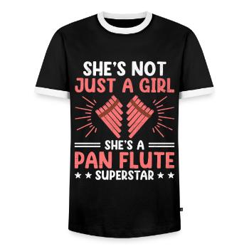 Pan Flute Player Pan Flutist Marching Band Music I - Men's Ringer Shirt - black/white - Front - AI Model Female 172 light (172cm) & AI Model Male 178 light (178cm)