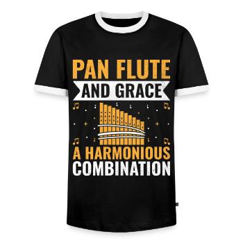 Pan Flute Player Pan Flutist Marching Band Music I - Men's Ringer Shirt - black/white - Front - AI Model Female 172 light (172cm) & AI Model Male 178 light (178cm)