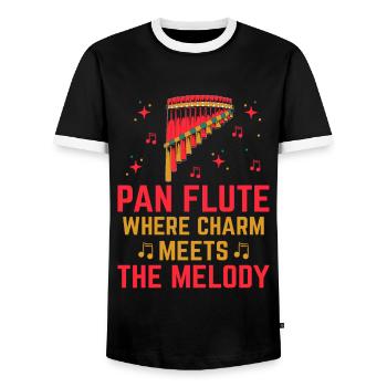 Pan Flute Player Pan Flutist Marching Band Music I - Men's Ringer Shirt - black/white - Front - AI Model Female 172 light (172cm) & AI Model Male 178 light (178cm)