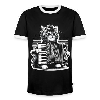 Katze spielendes Akkordeon Musiker Akkordeonist Accord - Männer Kontrast-T-Shirt - Schwarz/Weiß - Vorne - AI Model Female 172 light (172cm) & AI Model Male 178 light (178cm)