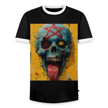 The Skull mit Pentagramm, Totenkopf, Schädel - Männer Kontrast-T-Shirt - Schwarz/Weiß - Vorne - AI Model Female 172 light (172cm) & AI Model Male 178 light (178cm)