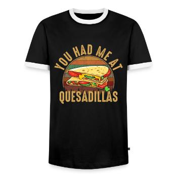 You had me at Quesadillas - Men's Ringer Shirt - black/white - Front - AI Model Female 172 light (172cm) & AI Model Male 178 light (178cm)