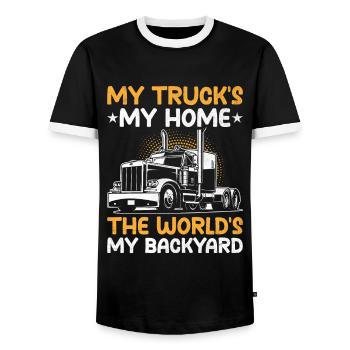 Trucker Driving Dad Trucker Father Truck Driver - Men's Ringer Shirt - black/white - Front - AI Model Female 172 light (172cm) & AI Model Male 178 light (178cm)