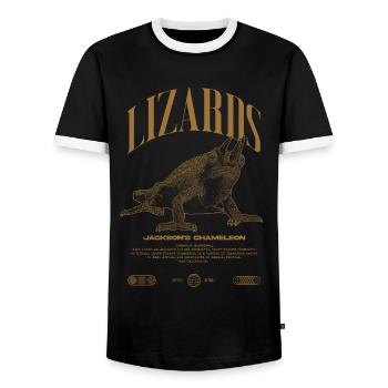 Jackson's Chamäleon Streetwear Eidechsenwärter - Männer Kontrast-T-Shirt - Schwarz/Weiß - Vorne - AI Model Female 172 light (172cm) & AI Model Male 178 light (178cm)