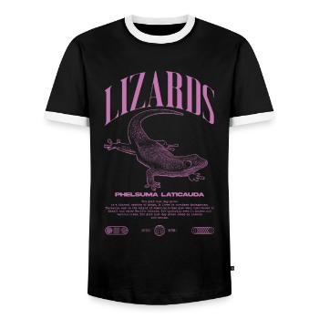 Phelsuma laticauda Day Gecko Lizard Keeper - Men's Ringer Shirt - black/white - Front - AI Model Female 172 light (172cm) & AI Model Male 178 light (178cm)