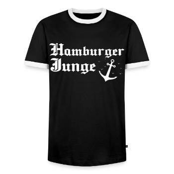 Hambourg Ville hanséatique Allemagne du Nord Bas-allemand - T-shirt contrasté Homme - noir/blanc - Devant - AI Model Female 172 light (172cm) & AI Model Male 178 light (178cm)