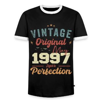 May 1997 Birthday May 1997 Gift May 1997 - Men's Ringer Shirt - black/white - Front - AI Model Female 172 light (172cm) & AI Model Male 178 light (178cm)