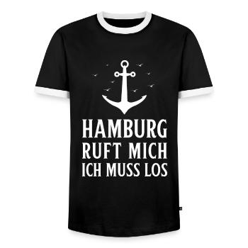 Hamburg Tshirt Gift Moin Hamburch Football - Men's Ringer Shirt - black/white - Front - AI Model Female 172 light (172cm) & AI Model Male 178 light (178cm)