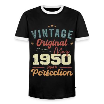 Mai 1950 Geburtstag Mai 1950 Geschenk Mai 1950 - Männer Kontrast-T-Shirt - Schwarz/Weiß - Vorne - AI Model Female 172 light (172cm) & AI Model Male 178 light (178cm)