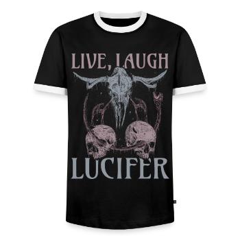 Live Love Lucifer Goth Festival Death Metal - Men's Ringer Shirt - black/white - Front - AI Model Female 172 light (172cm) & AI Model Male 178 light (178cm)