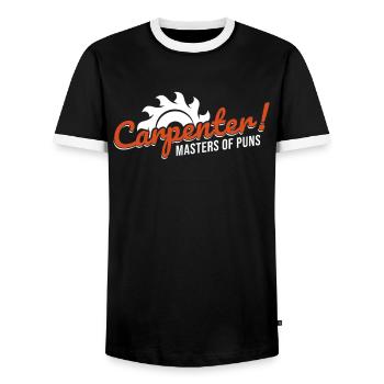 charpentier, charpentier, menuisier, charpentier, - T-shirt contrasté Homme - noir/blanc - Devant - AI Model Female 172 light (172cm) & AI Model Male 178 light (178cm)