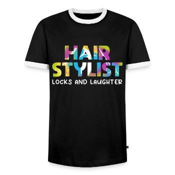 Coiffeur Coiffeur Coiffeur Coiffeur - T-shirt contrasté Homme - noir/blanc - Devant - AI Model Female 172 light (172cm) & AI Model Male 178 light (178cm)