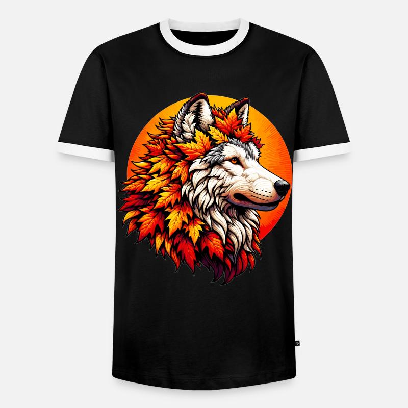 Wolf Mit Einer Mähne Aus Herbstblättern - Männer Kontrast-T-Shirt - Schwarz/Weiß