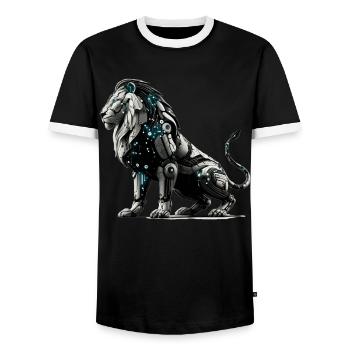 Futuristic Cybernetic Lion - Men's Ringer Shirt - black/white - Front - AI Model Female 172 light (172cm) & AI Model Male 178 light (178cm)