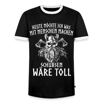 Viking Tshirt Viking Valhalla Valhalla God Odin - Men's Ringer Shirt - black/white - Front - AI Model Female 172 light (172cm) & AI Model Male 178 light (178cm)