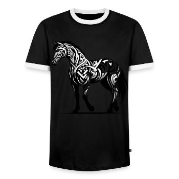 Stylized tribal horse animal horse - Men's Ringer Shirt - black/white - Front - AI Model Female 172 light (172cm) & AI Model Male 178 light (178cm)