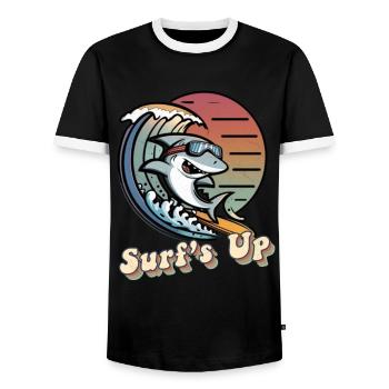 Surfer Shark - Surf’s Up - T-shirt contrasté Homme - noir/blanc - Devant - AI Model Female 172 light (172cm) & AI Model Male 178 light (178cm)