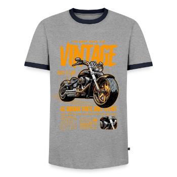 Motorrad Geburtstag Geboren 1946 - Männer Kontrast-T-Shirt - Grau/Navy  - Vorne - AI Model Female 172 light (172cm) & AI Model Male 178 light (178cm)