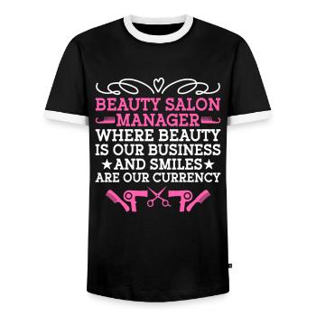 Gestionnaire de SPA Emploi Bien-être Drôle Gestion de SPA Sayi - T-shirt contrasté Homme - noir/blanc - Devant - AI Model Female 172 light (172cm) & AI Model Male 178 light (178cm)