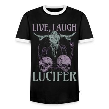 Live Love Lucifer Goth Festival Death Metal - Men's Ringer Shirt - black/white - Front - AI Model Female 172 light (172cm) & AI Model Male 178 light (178cm)