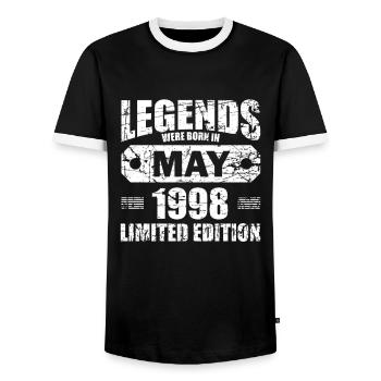 26. Geburtstag Mai Jahrgang 1998 Geschenkidee - Männer Kontrast-T-Shirt - Schwarz/Weiß - Vorne - AI Model Female 172 light (172cm) & AI Model Male 178 light (178cm)