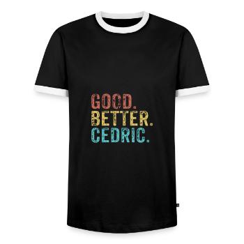 Cool guys are called Cedric - Men's Ringer Shirt - black/white - Front - AI Model Female 172 light (172cm) & AI Model Male 178 light (178cm)