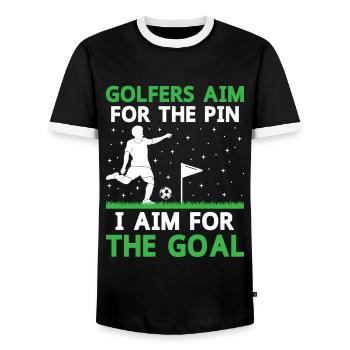 Footgolf Player Foot Golf Playing Footgolfers Foot - Men's Ringer Shirt - black/white - Front - AI Model Female 172 light (172cm) & AI Model Male 178 light (178cm)