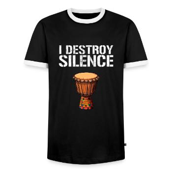 Djembe African Drums - Men's Ringer Shirt - black/white - Front - AI Model Female 172 light (172cm) & AI Model Male 178 light (178cm)