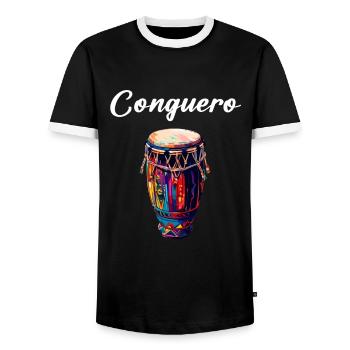 Conga Instrument Drums - Men's Ringer Shirt - black/white - Front - AI Model Female 172 light (172cm) & AI Model Male 178 light (178cm)