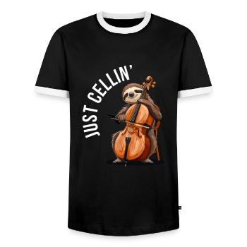 Cello Just Cellin - Men's Ringer Shirt - black/white - Front - AI Model Female 172 light (172cm) & AI Model Male 178 light (178cm)