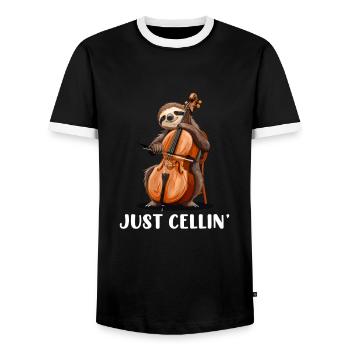 Cello Just Cellin - Men's Ringer Shirt - black/white - Front - AI Model Female 172 light (172cm) & AI Model Male 178 light (178cm)