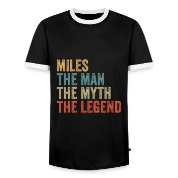 Miles the man the myth - Men's Ringer Shirt - black/white - Front - AI Model Female 172 light (172cm) & AI Model Male 178 light (178cm)