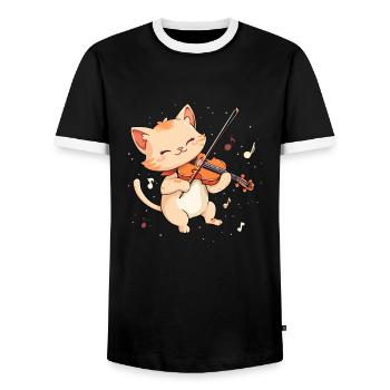 Cat playing violin instrument Violin - Männer Kontrast-T-Shirt - Schwarz/Weiß - Vorne - AI Model Female 172 light (172cm) & AI Model Male 178 light (178cm)